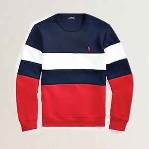 Ralph Lauren Men's Red, White, And Navy Crewneck Sweatshirt, Size Large